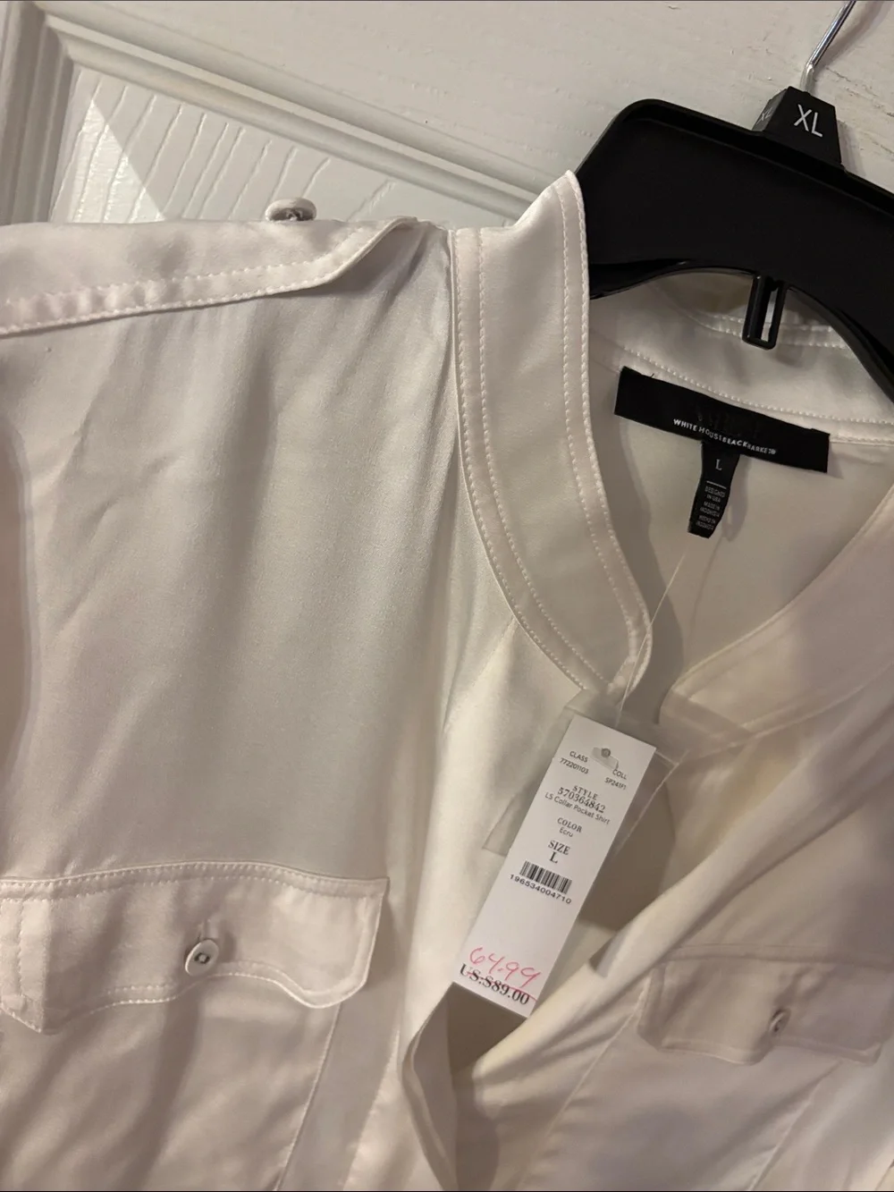 White House Black Market Cream Band-Collar Utility Blouse